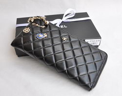 High Quality Chanel Lambskin Leather Zip Around Wallet 37241 Black